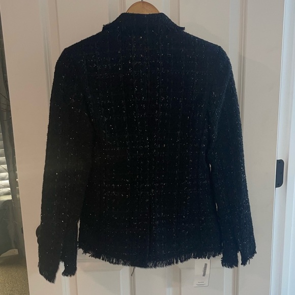 NEW Derek Lam 10 Crosby Adelaide Fringe Blazer Black One Button Tweed Sparkle - Picture 9 of 11